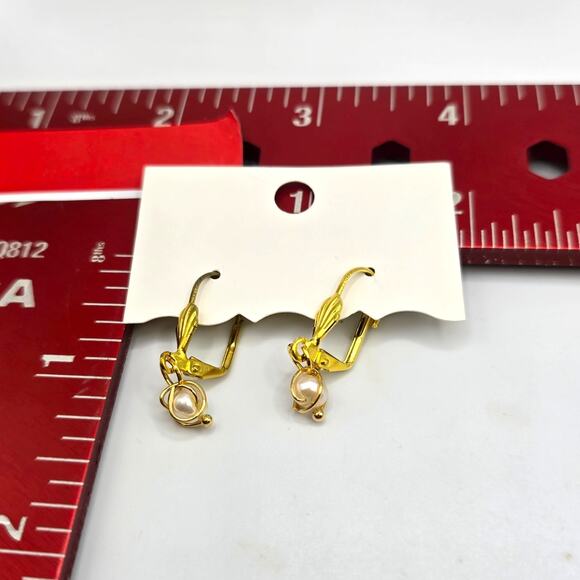 Pierced Earrings Baroque Pearl Soft Off White Wire Caged Small Artisan SKU2792 - Picture 4 of 7